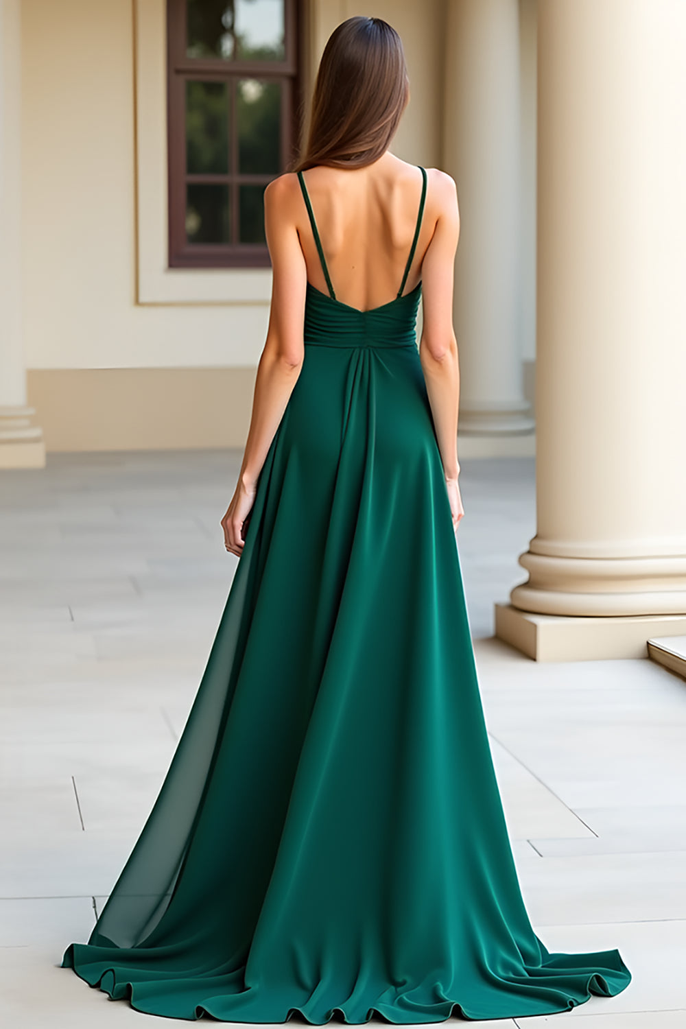 Dark Green Sheath Spaghetti Straps Long Prom Dress With Slit