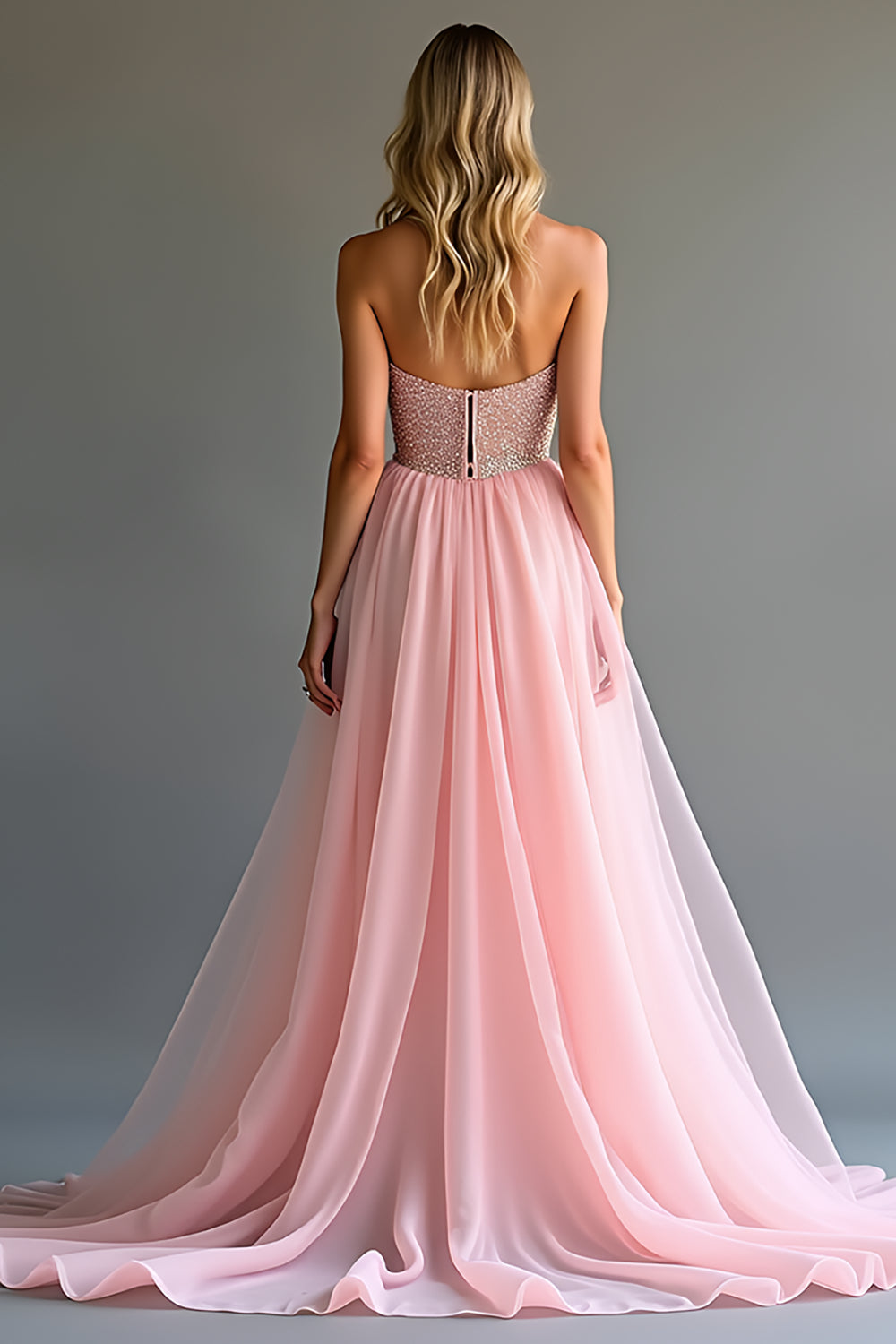 Sparkly Pink A Line Sweetheart Sequined Corset Long Prom Dress With Slit