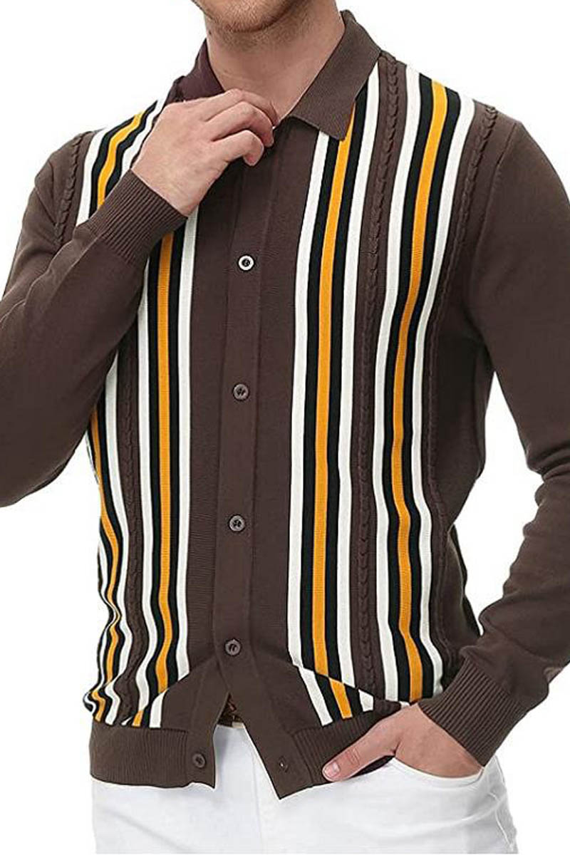 Men's V-Neck Long Sleeve Knitted Polo Cardigan