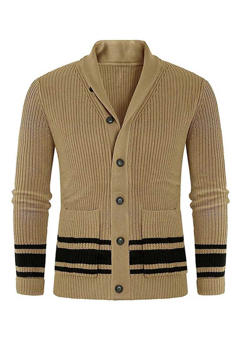 Uniqshe Men's Lapel Single Breasted Long Sleeve Cardigan Jumper Jacket