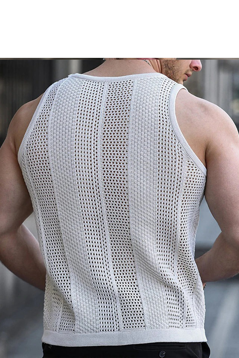 Men's Summer Sleeveless Slim Fit Knit Hollow Vest