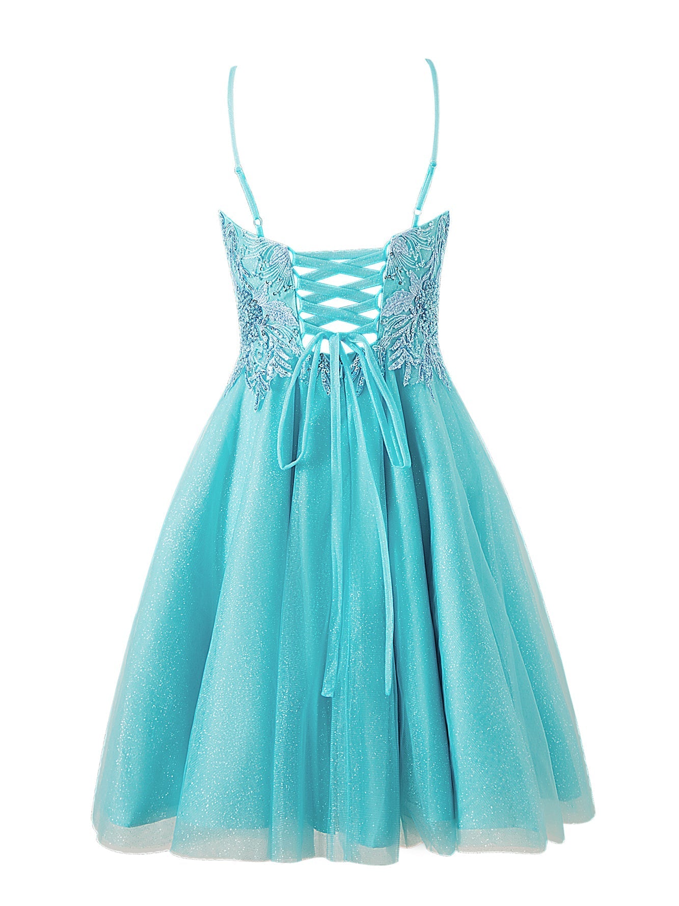 Sofia A-Line Short Spaghetti Strap Glittering Tulle Homecoming Dress