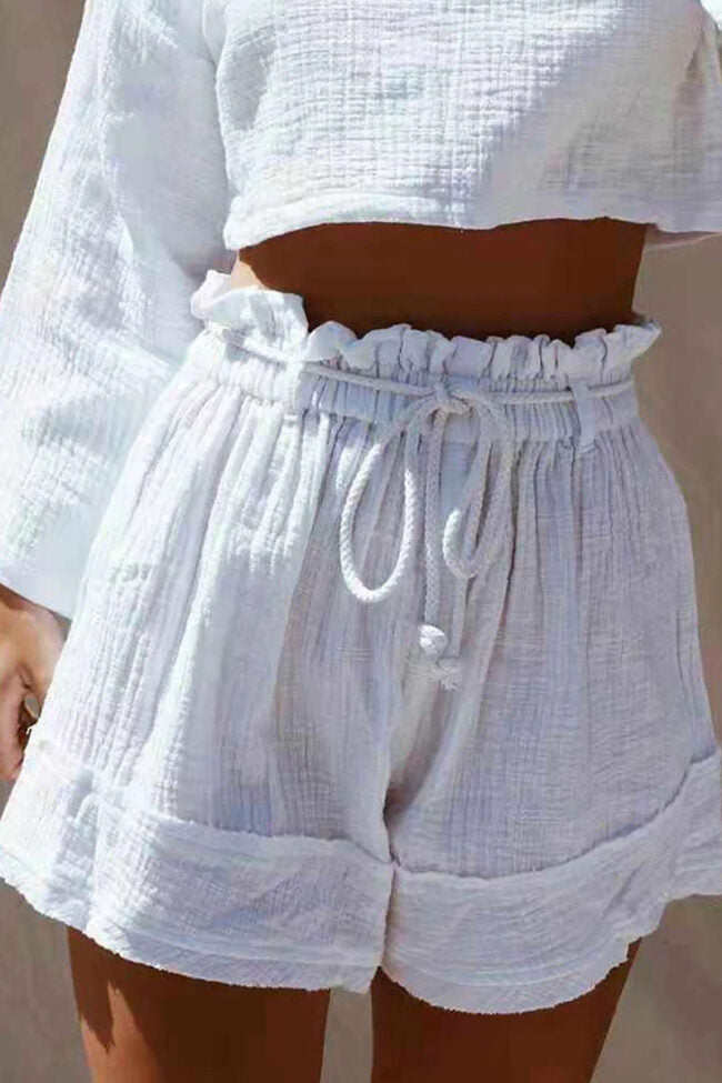 Fashion Casual Solid Pocket Loose High Waist Straight Shorts