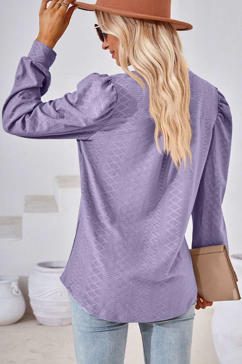 Jacquard V-neck Long Sleeve Top