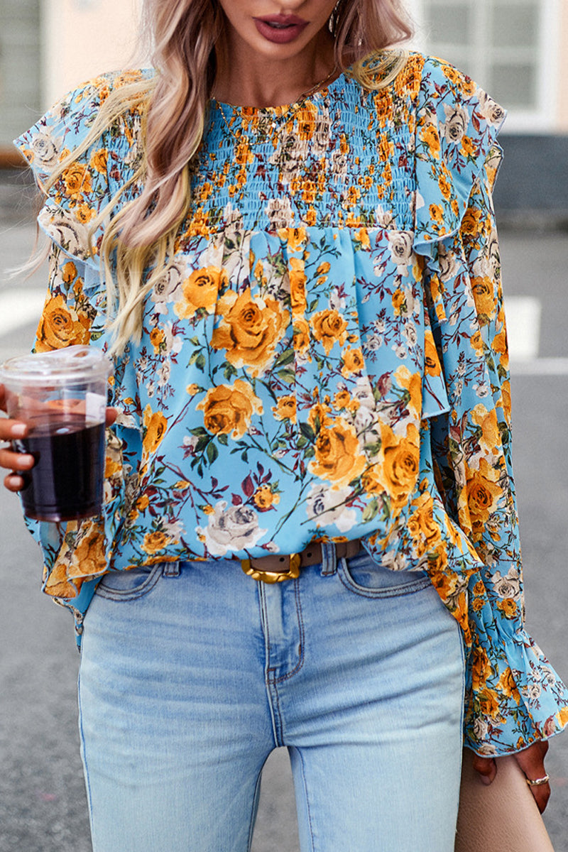 Bell Sleeve Chiffon Print Shirt