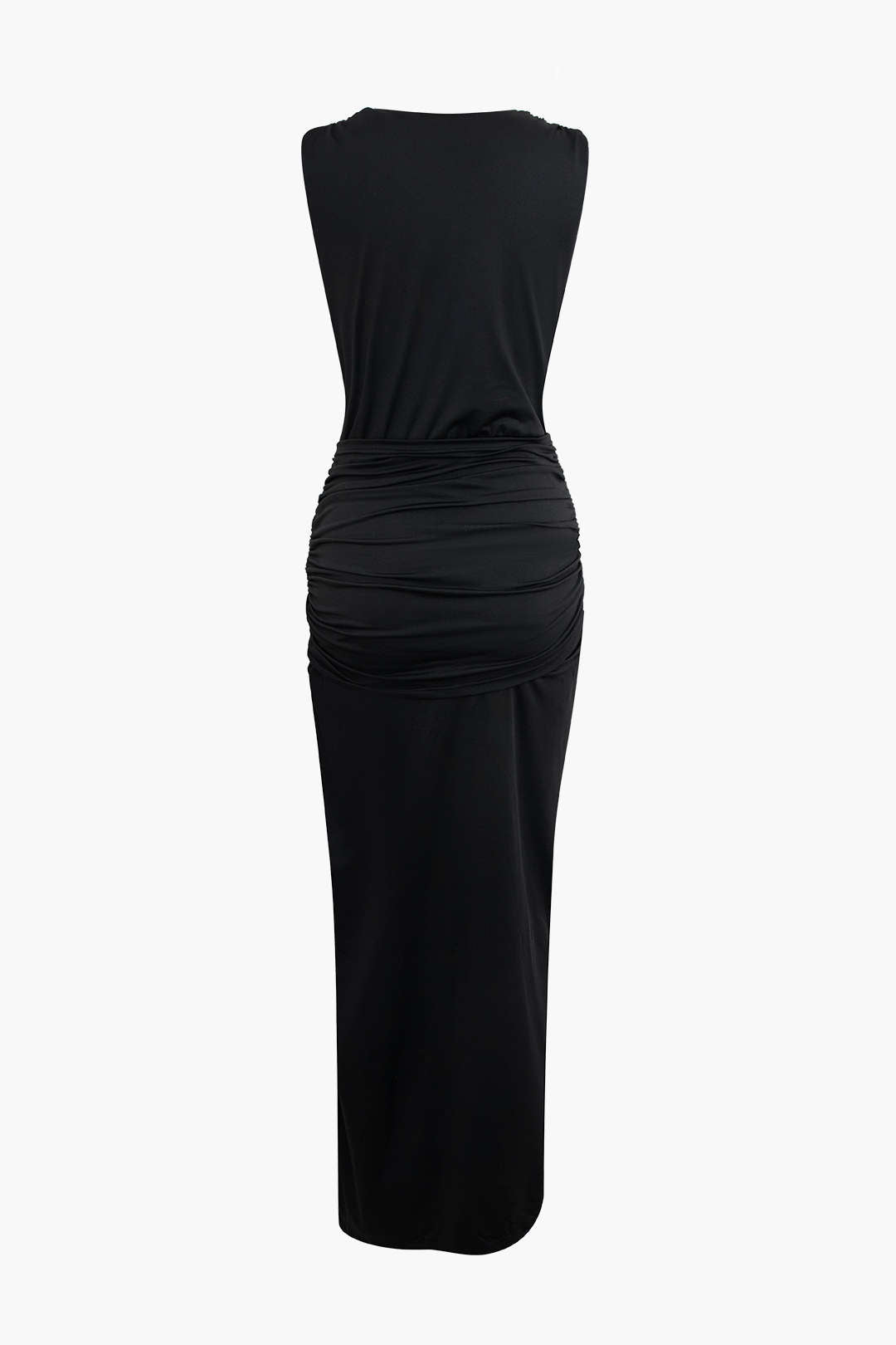 Wrap Ruched Slit Deep V-neck Sleeveless Maxi Dress - Fashionpara