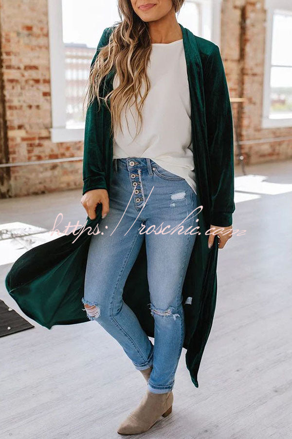 Like Royal Velvet Long Sleeve Pocket Drape Jacket