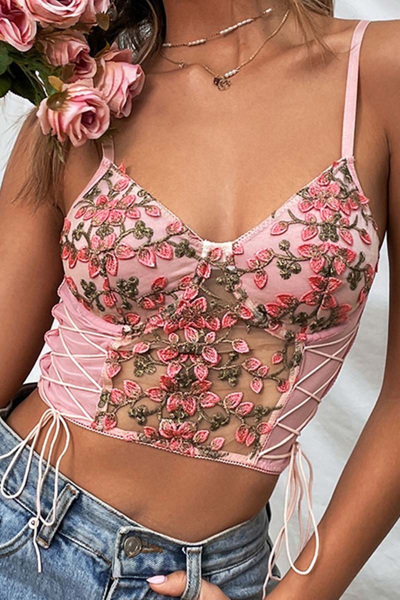 Embroidered Flowers Sexy Top