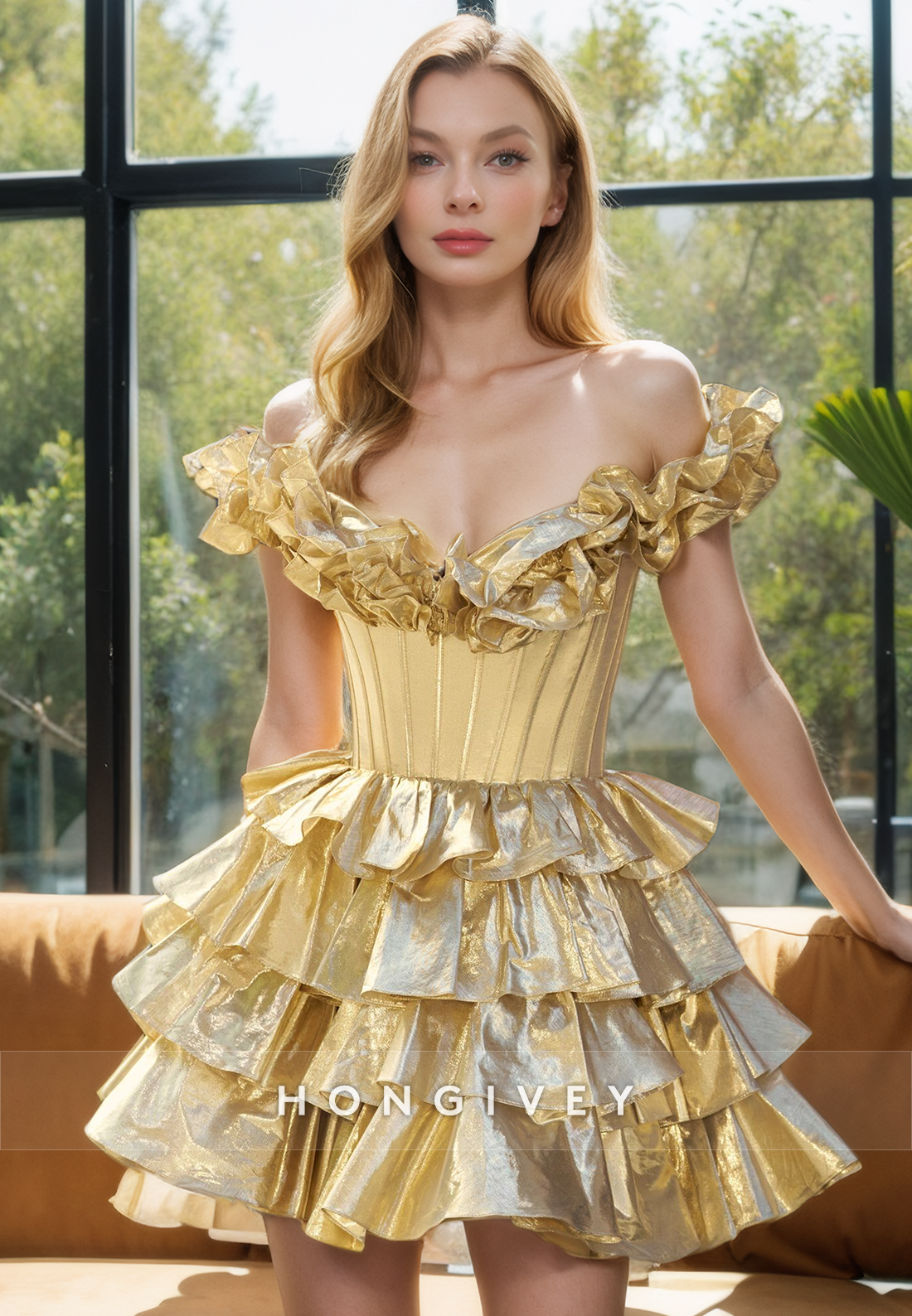 A-Line Off-Shoulder Tiered Empire Party Prom Evening Homecoming Dress