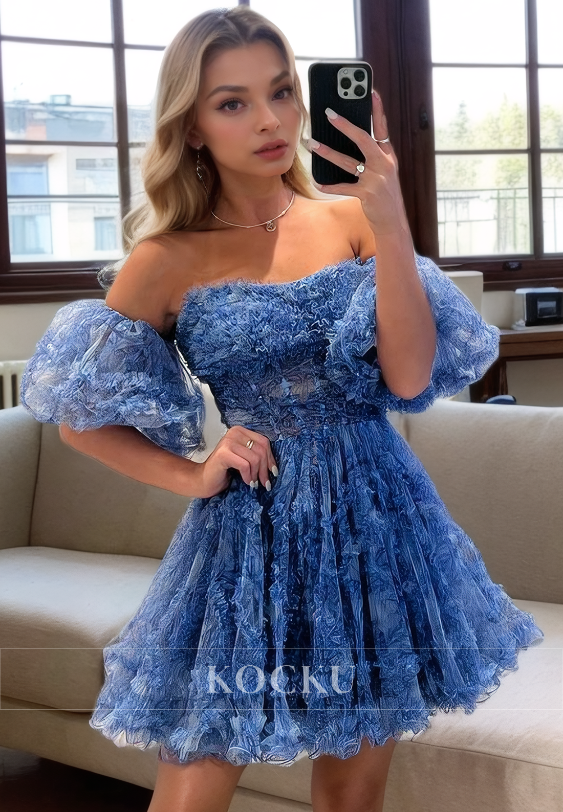 Couture & Ornate Off-Shoulder Short sleeves A-Line Party Homecoming Dress