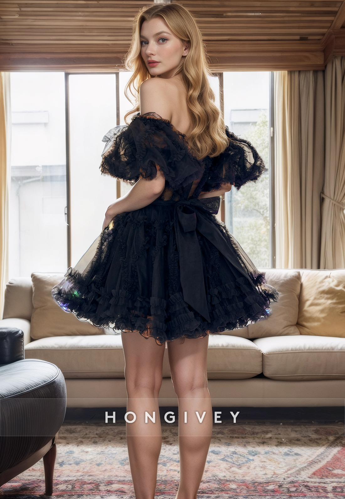 Tulle A-Line Off-Shoulder Empire Short Party Homecoming Dress