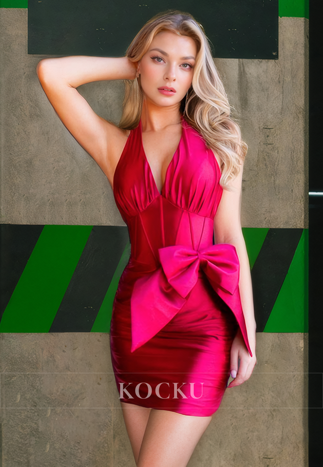 Chic & Modern Halter V-Neck Sleeveless Bowknot Party Homecoming Dress