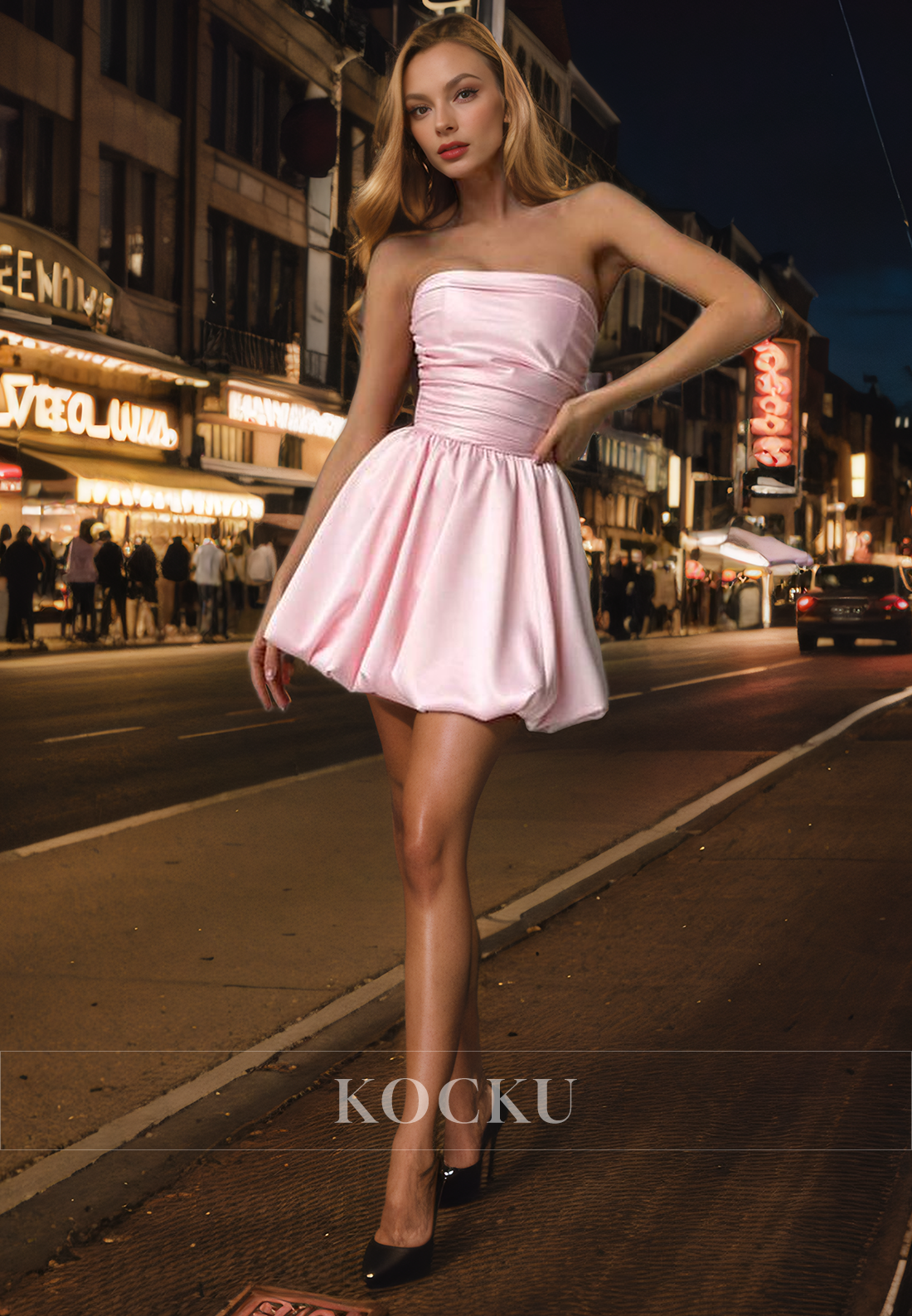 Elegant & Simple Off-Shoulder A-Line Ruched Satin Party Homecoming Dress