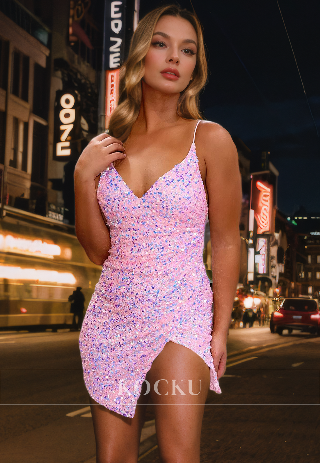 Sexy & Morden Spaghetti Straps Sheath Sequined Party Homecoming Dress