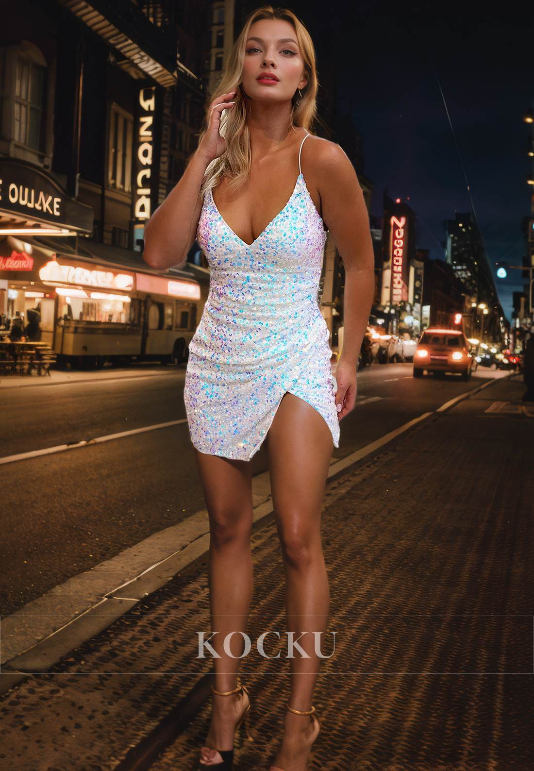 Sexy & Morden Spaghetti Straps Sheath Sequined Party Homecoming Dress