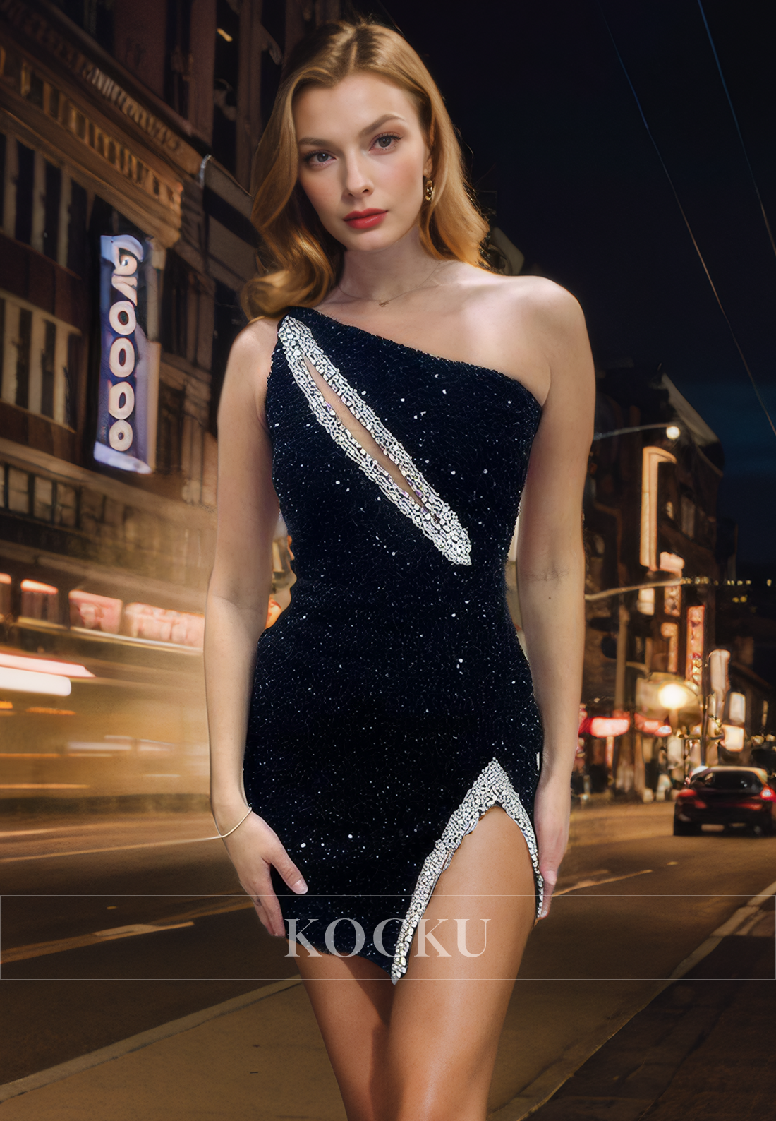 Sexy & Morden One Shoulder Rhinestone Open Back Party Homecoming Dress