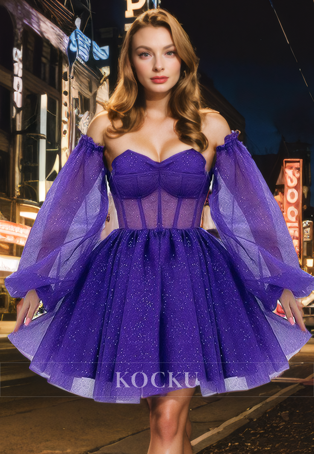 Gorgeous & Charming Off-Shoulder Long sleeves A-Line Party Homecoming Dress