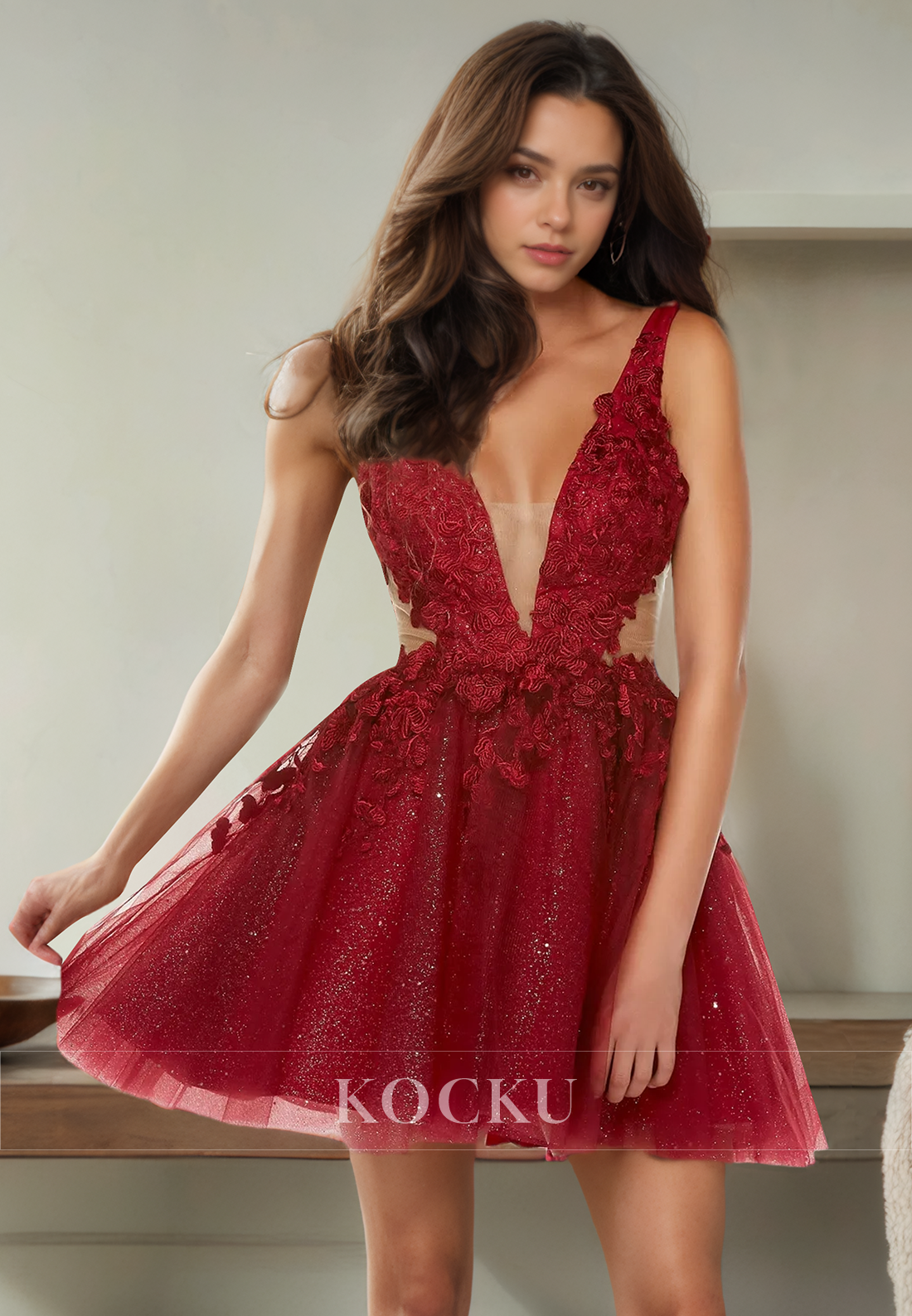 Sexy & Morden V-Neck Sleeveless A-Line Appliques Party Homecoming Dress