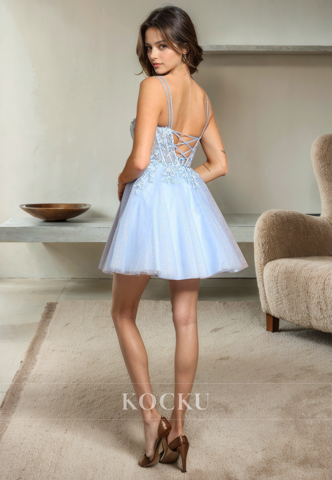 Couture & Ornate Spaghetti Straps A-Line Appliques Party Homecoming Dress