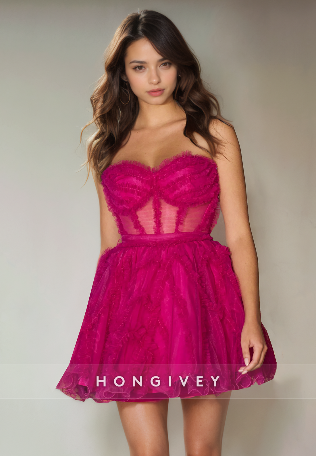 Sheer Tulle A-Line Sweetheart Strapless Short Homecoming Dress