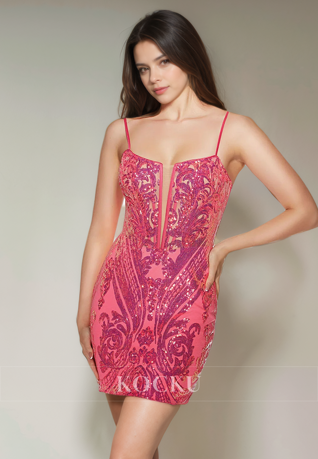 Couture & Ornate Spaghetti Straps Sparkly Appliques Sheath Party Homecoming Dress