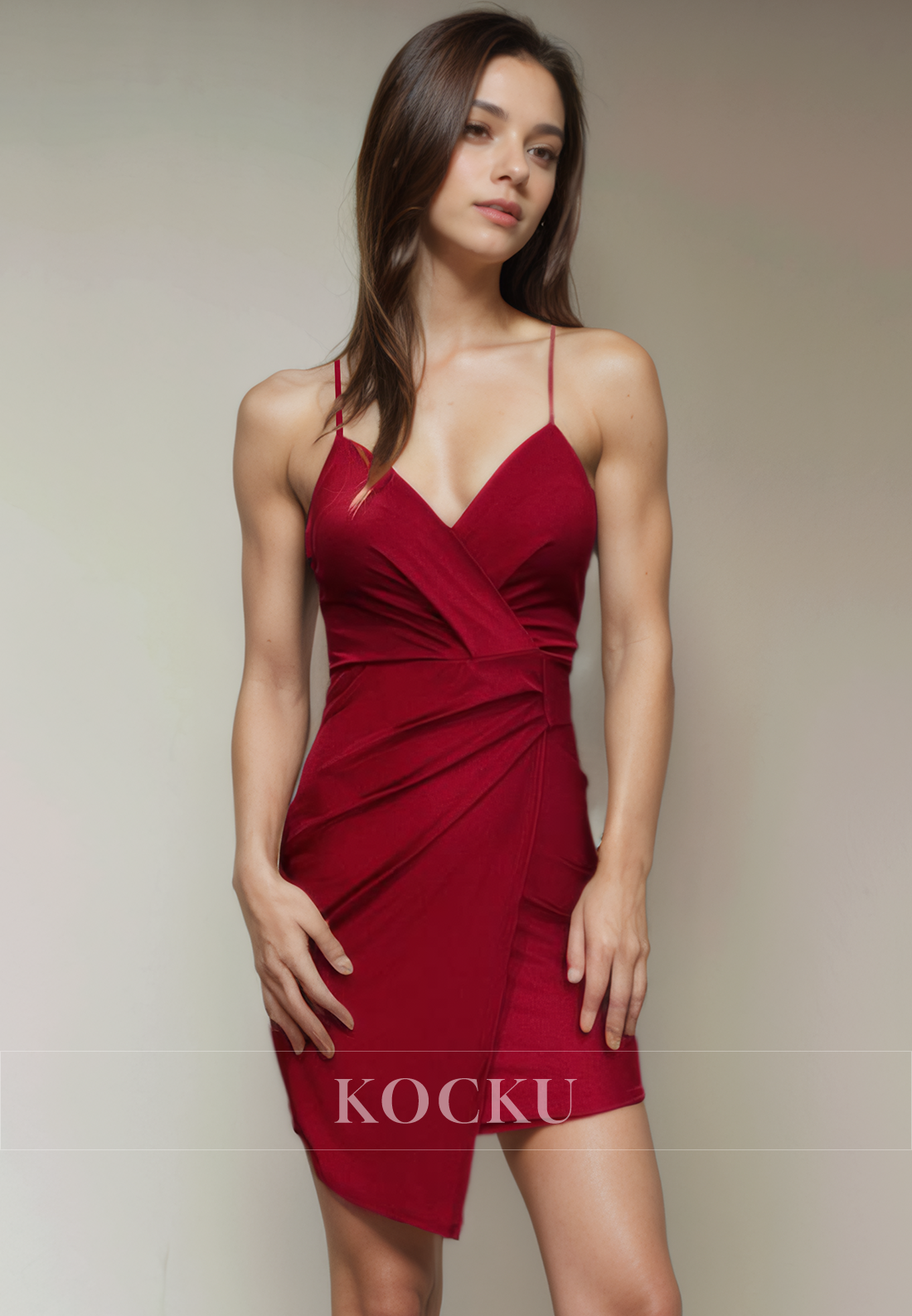 Sexy & Hot V-Neck Spaghetti Straps Sheath Satin Party Homecoming Dress