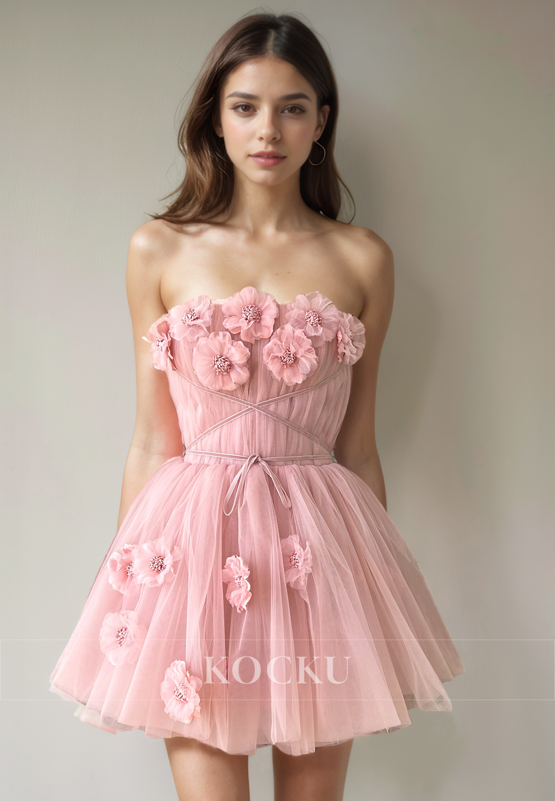 Elegant & Luxurious Off-Shoulder Sleeveless A-Line Flower Party Homecoming Dress