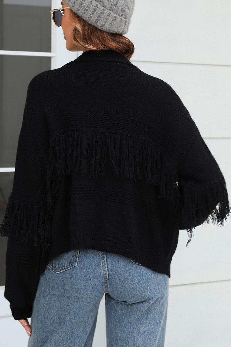 Cropped Solid Color Fringe Cardigan Sweater