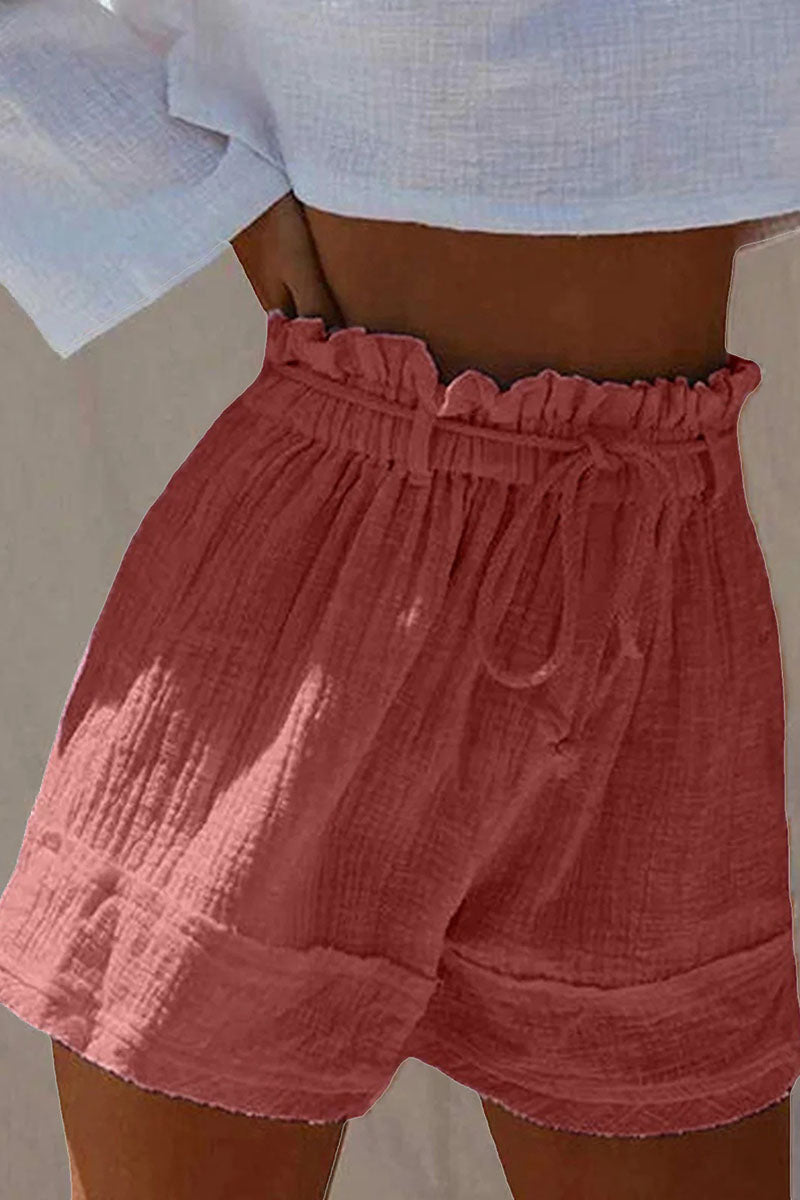 Fashion Casual Solid Pocket Loose High Waist Wide Leg Shorts