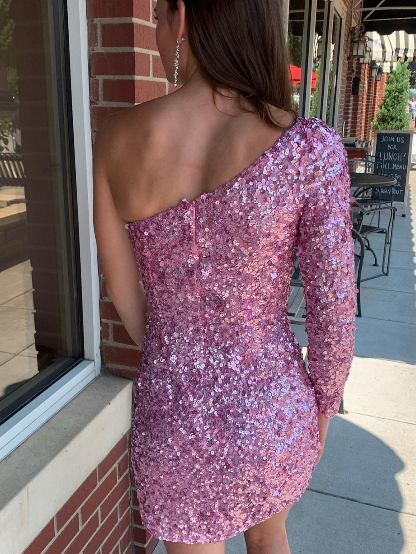 Gwendolyn Bodycon One-Shoulder Sequined Homecoming Dress