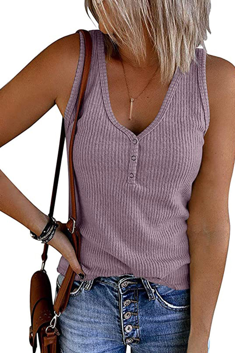 Solid Color V Neck Sleeveless Tank Top