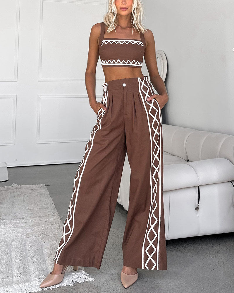 Summer chocolate color casual two-piece set - Fashionpara