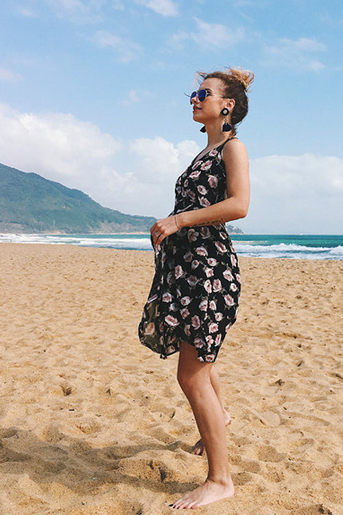 V-neck Floral Print Mini Dress