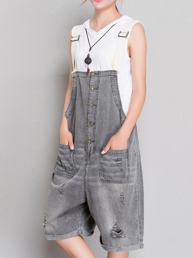 The Meaning Of Simplicity Ripped Romper Overall Dungarees - Fashionpara