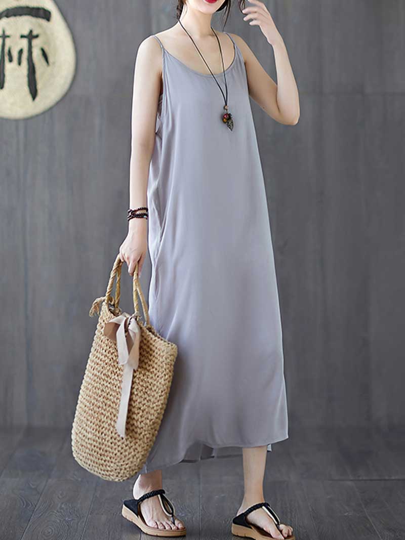 Plain Cotton Slip Dress - Fashionpara