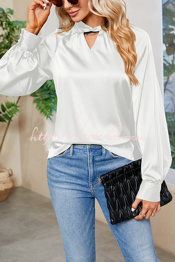 Vip Flight Plans Satin Twist Cut Out Neck Blouse