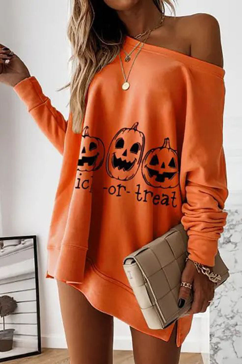 Casual Halloween Pumpkin Print Sweatshirt