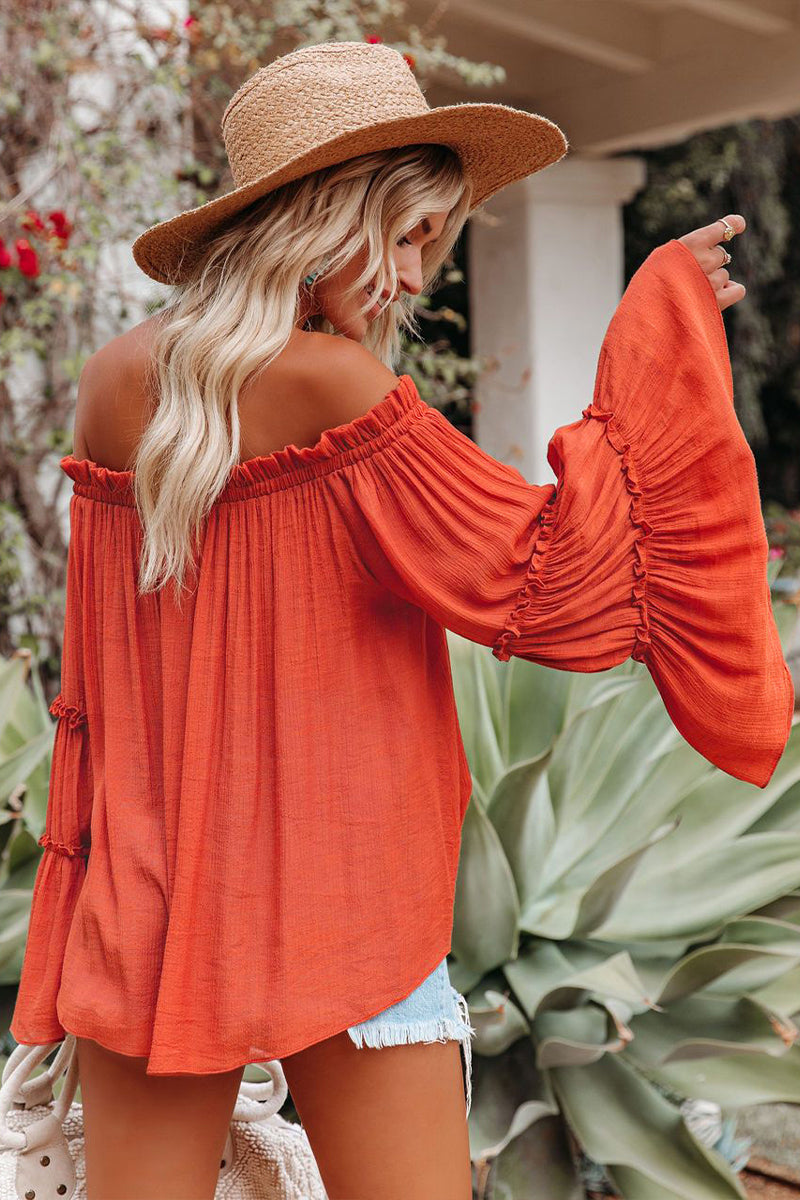 Solid Color Bell Sleeve Off Shoulder Top