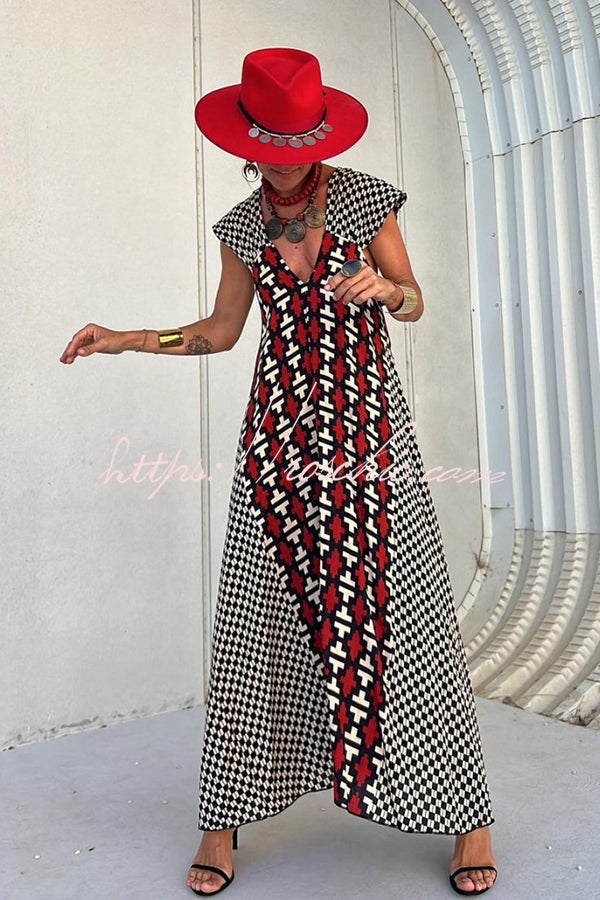 Fresh Breeze Ethnic Unique Print Ruffle Sleeve A-line Maxi Dress - Fashionpara