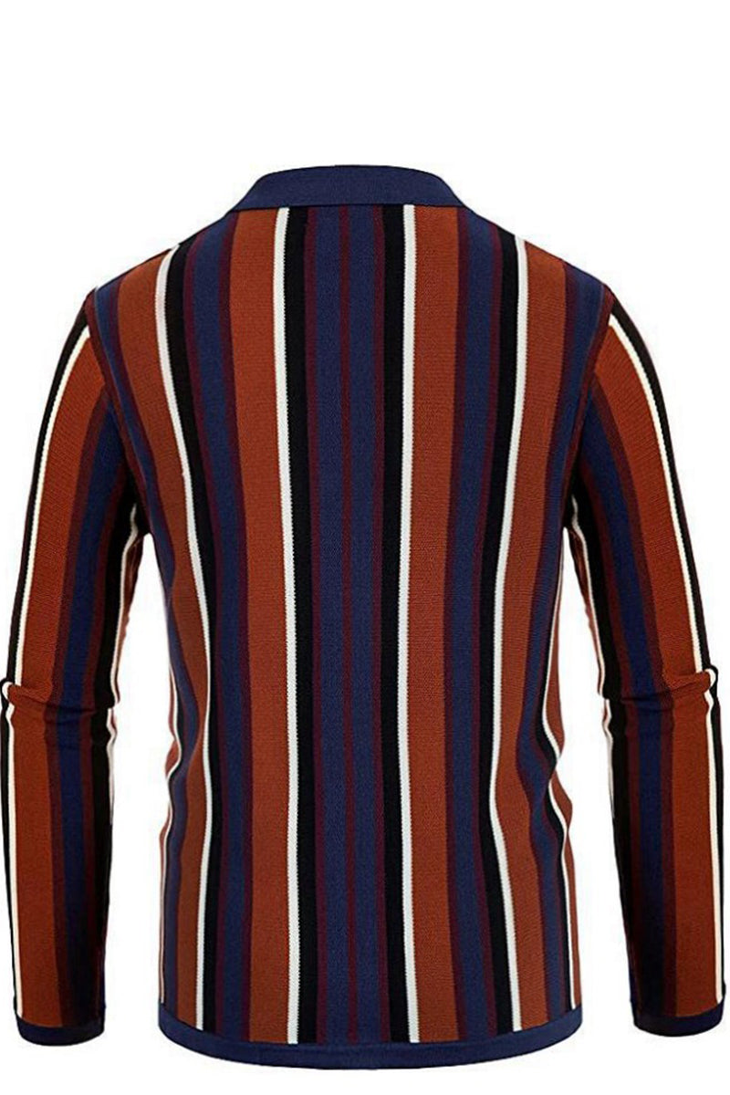 Men's Multicolor Striped Jacquard Knit Long Sleeve Polo Shirt