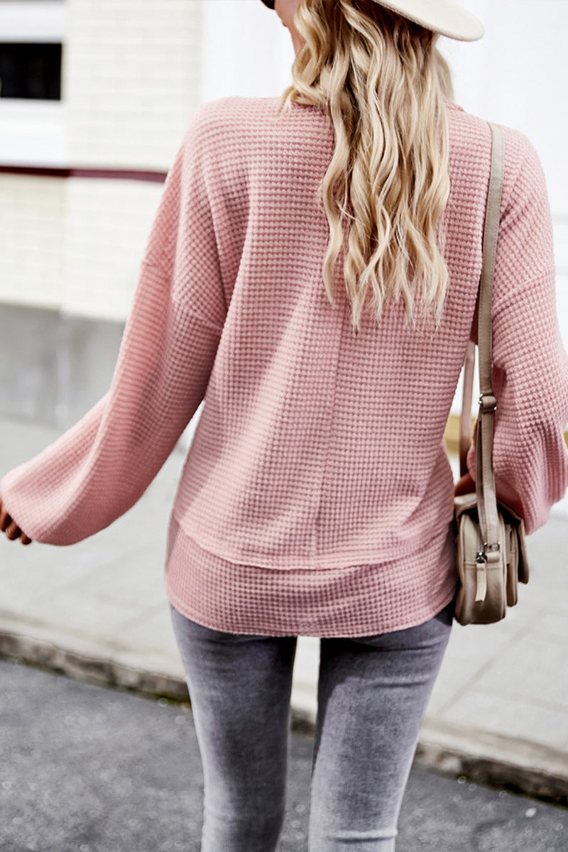 V-neck Solid Color Knitted Long Sleeve Top