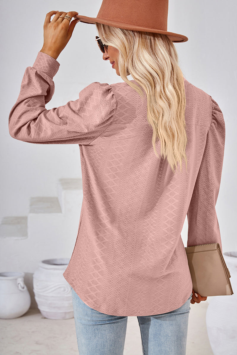 Jacquard V-neck Long Sleeve Top