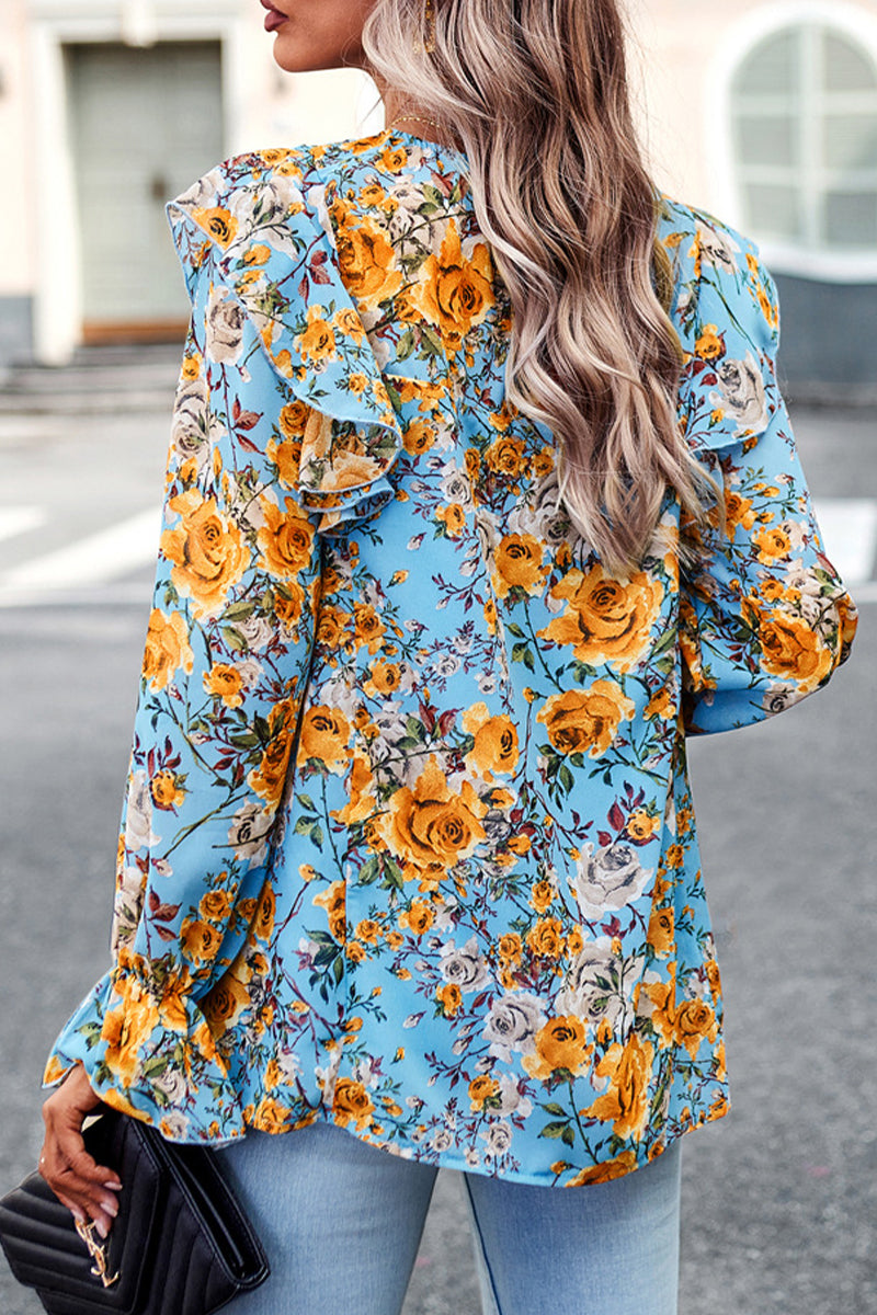 Bell Sleeve Chiffon Print Shirt