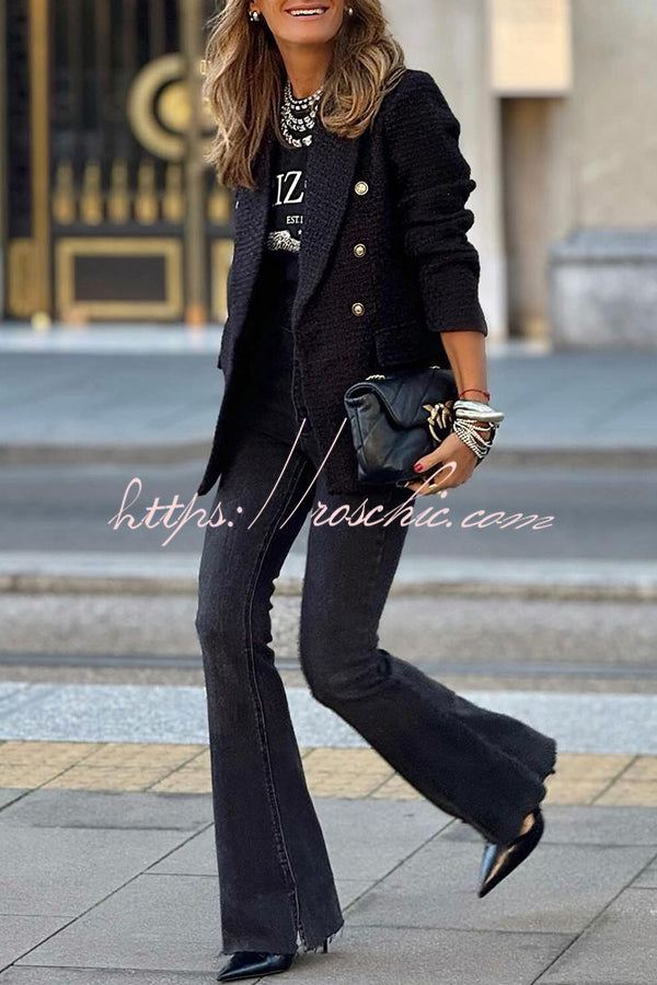 Classic Yet Fashionable Tweed Metal Button Lapel Blazer Jacket