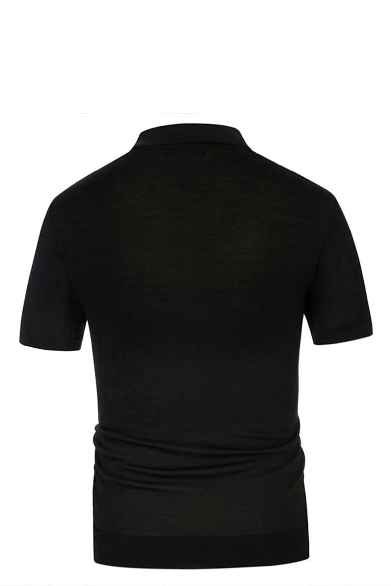 Men's Summer Striped Pocket Knit Short Sleeve Polo Shirt