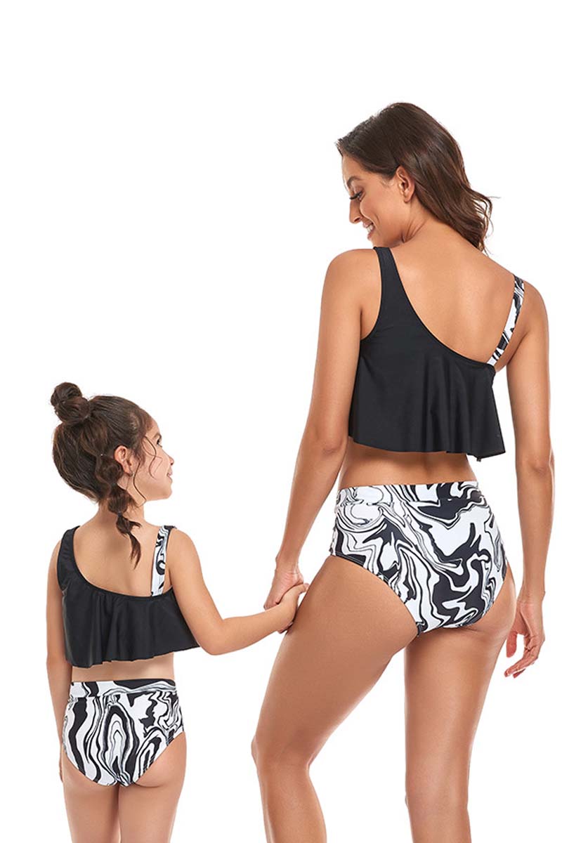 Ruffle Solid Print Parent-child Two Pieces Swimsuit