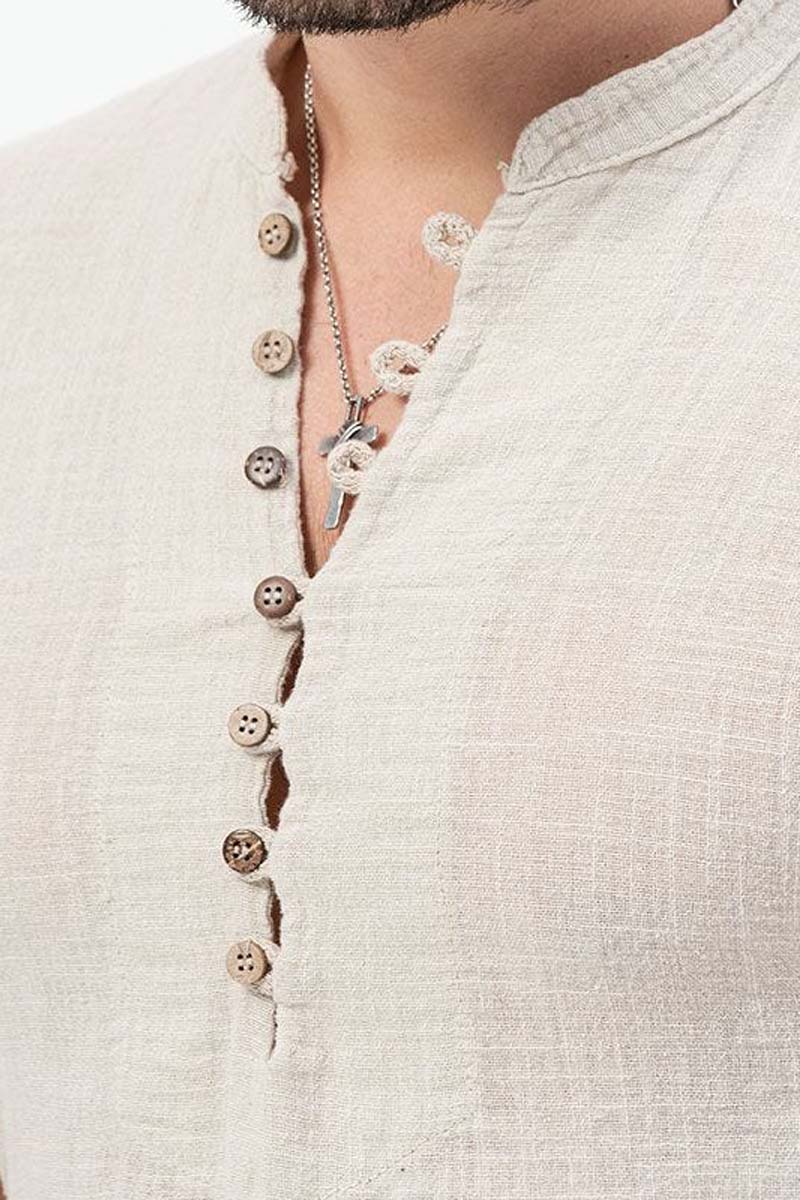 Men Button-Down Pullover Linen Shirt