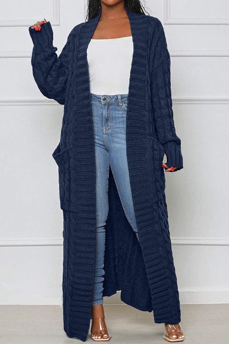 Premium Pocket Design Cable Knit Longline Cardigan