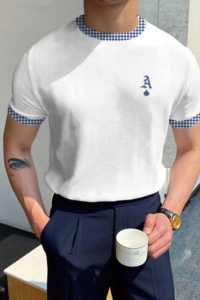 Casual Round Neck Short Sleeve Mens Knitted  T-shirt