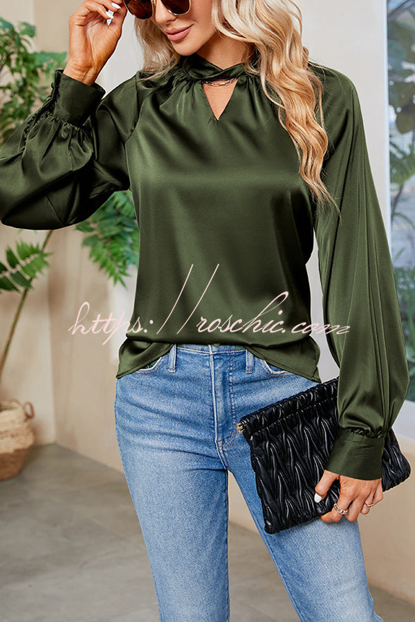 Vip Flight Plans Satin Twist Cut Out Neck Blouse